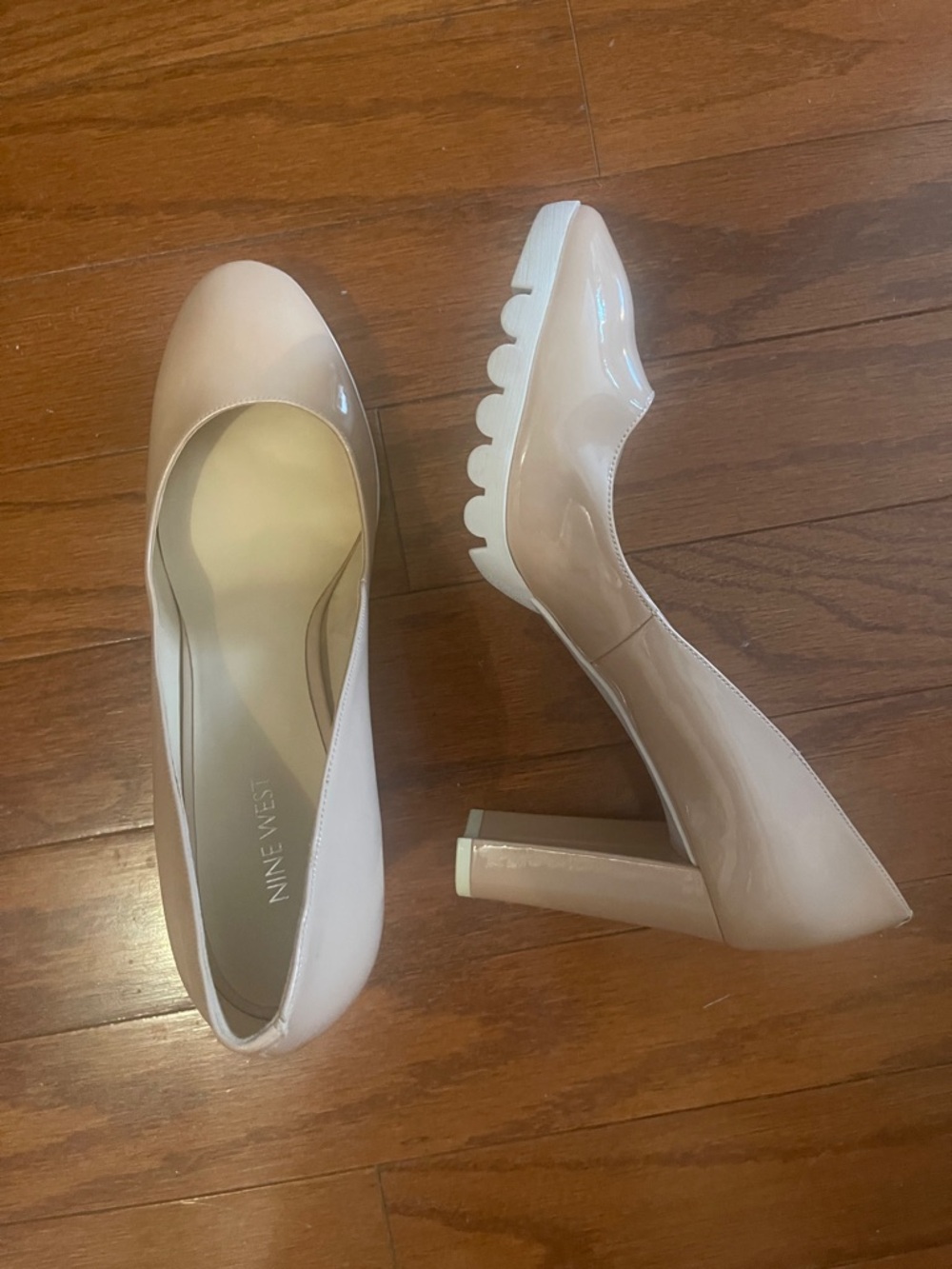 Nine West Blush Patent Block Heel Pumps